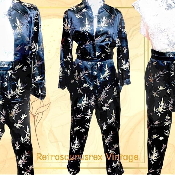 DESIGNER di Vita di luxe Satin Embroidered 2 Piece Crop Suit, Vintage Power Suit - Picture 8 of 8